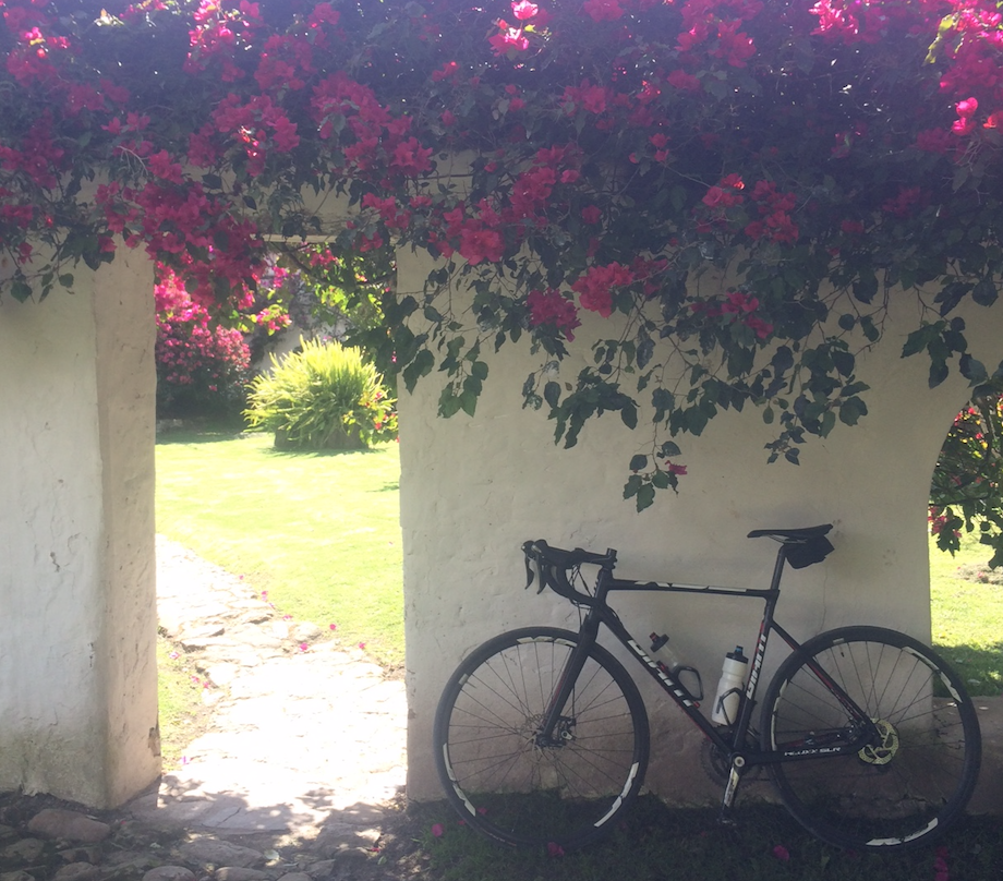 the bike parked in the Hacienda's garden